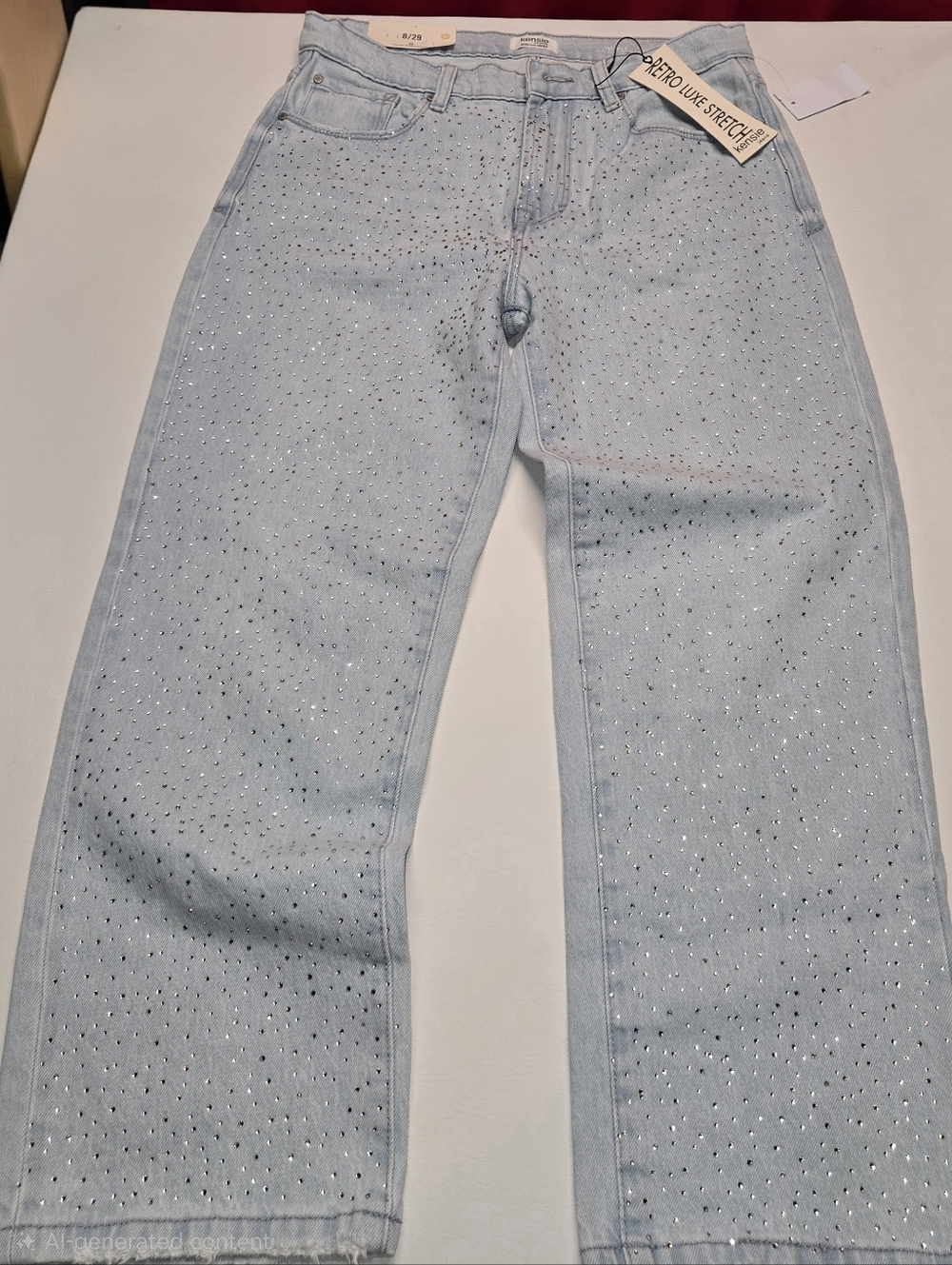 Kensie The Mila High Rise Jeans Size 8 New with tags Rhinestone details Straight